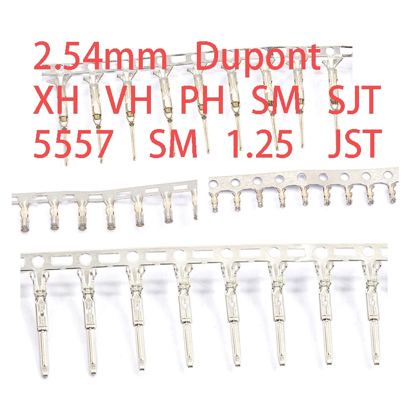 

50pcs 2.54mm Dupont XH2.54mm XH3.96MM PH2.0 SM/SJT 5557 1.25 JST FF MM Male Pins Long Dupont Head Reed/plug, jumper wire cable