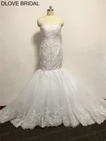 spaghetti straps mermaid wedding dress pearls beadings lace bridal gown high quality custom made dresses factory real photos