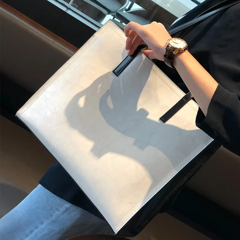 

Cowhide Big Bag The New Color Contrast Shoulder Bags Gashion Casual Handbag Genuine Leather Large-Capacity Bags for Women