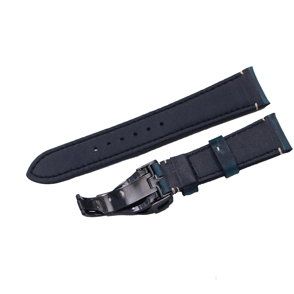 Rolamy Wholesale 22mm Vintage Blue Genuine Leather Replacement Wrist Watchband Strap Belt Loops Band Bracelets For IWC Tudor
