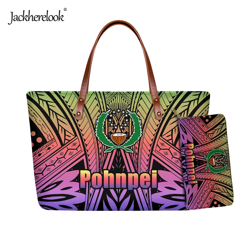 

Jackherelook Pohnpei красочный полинезийский узор женская сумка с ручками клатч кошелек 2 шт./компл. Женская Повседневная сумка через плечо кошелек д...