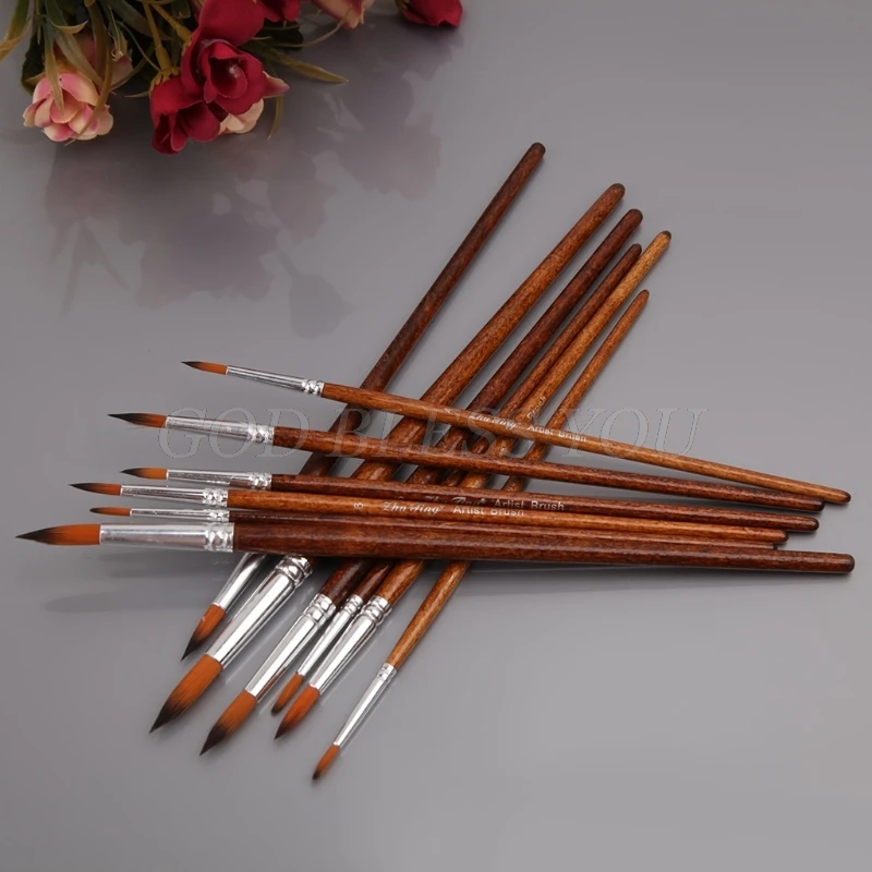 

12Pcs Artists Paint Brush Set Nylon Hair Acrylic Watercolor Round Pointed Tip Drop Shipping