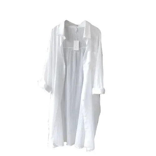 

Summer high temperature ultra thin breathable medium length sunscreen women loose Korean temperament cardigan thin coat