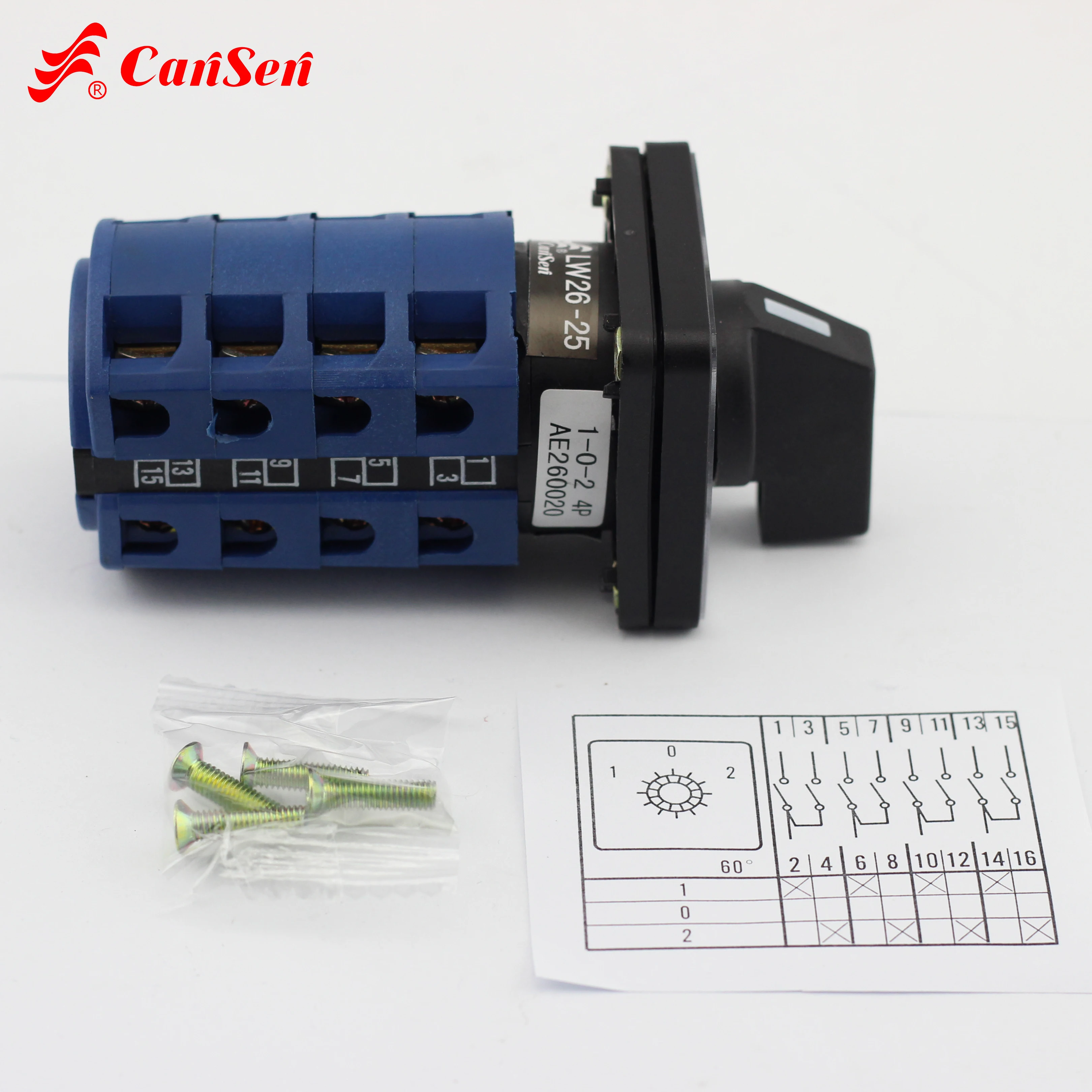 Поворотный кулачковый переключатель CANSEN LW26-25 CA20 с 25 А 3 позиции 1-0-2 4 P полюса 16
