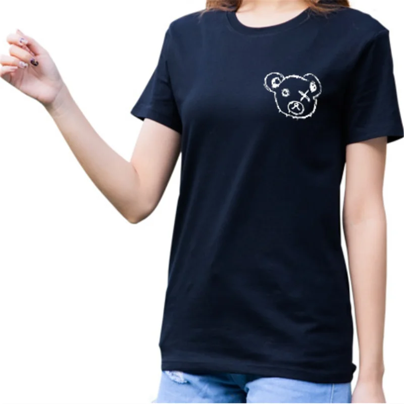 

2021 Chic Cartoon Pig Head Cotton Ladies T-shirt Summer Short Sleeve Women T-shirt Spring White O-neck Top 95% Cotton 5% Spandex