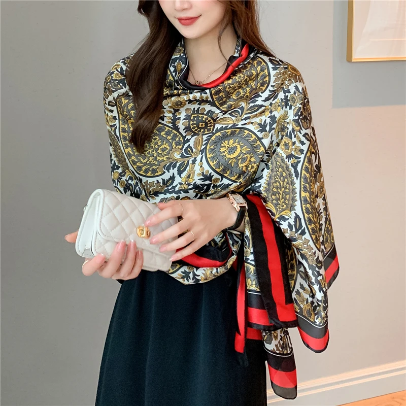 

2022 New Muslim Print 180*90cm Scarf Women Luxury Silk Headscarves Shawl Wrap Hijab Female Autumn Spring Warm Bandana Foulard