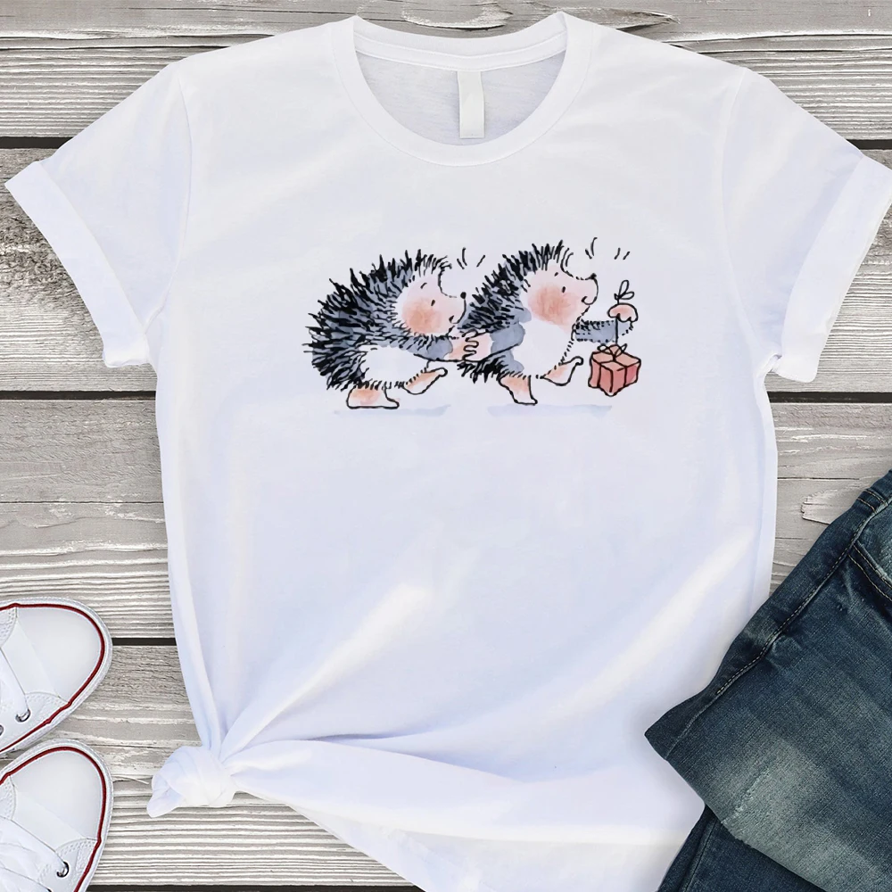 

Spring Summer Daily Casual Wear Women Tee Shirt Cute Hedgehog Harajuku Short Sleeve Tops Ropa Mujer High Quality Female Tshirt