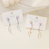 korean fashion purple crystal earrings micro inlaid zircon metal butterfly chain tassel long s shaped curve earrings for women