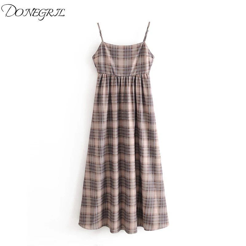 Женское клетчатое ТРАПЕЦИЕВИДНОЕ ПЛАТЬЕ Макси без рукавов с вырезом лодочкой и