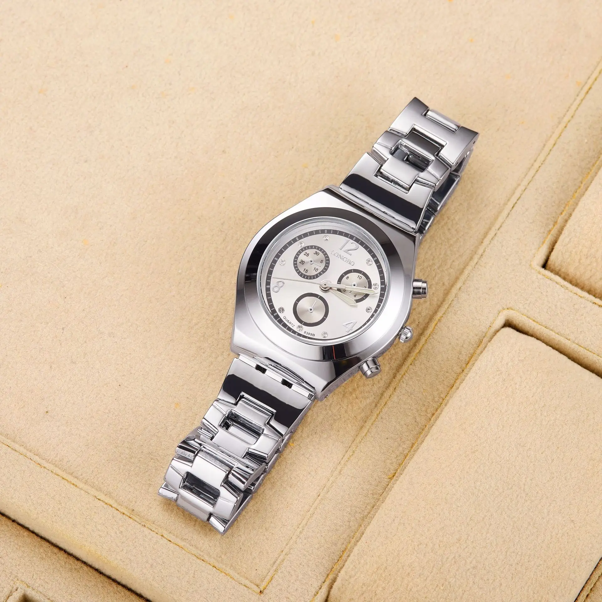 

Longbo brand hot-selling three-eye watch ceramic steel band waterproof luminous ladies quartz watch