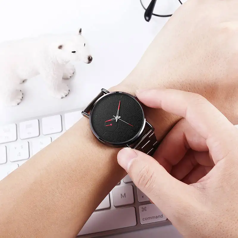 Черные мужские s стальная лента для часов простые кварцевые деловые наручные