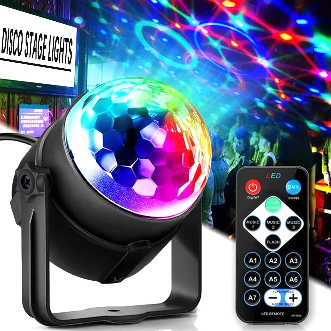 

2020 New RGB Colorful Lights Remote Control LED Lamp Sound Control DJ Mood Light Disco Stage Lights For Party Wedding Christmas
