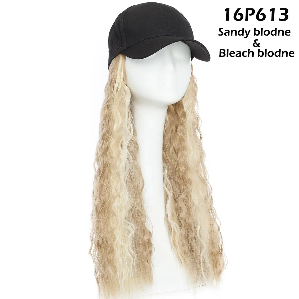 16P613 Snoilite 1" волнистая бейсбольная кепка для волос удлиняющие синтетические волосы с черной кепкой интегрированная шапка с волосами для волос стиль девушки волос - Цвет: 16P613
