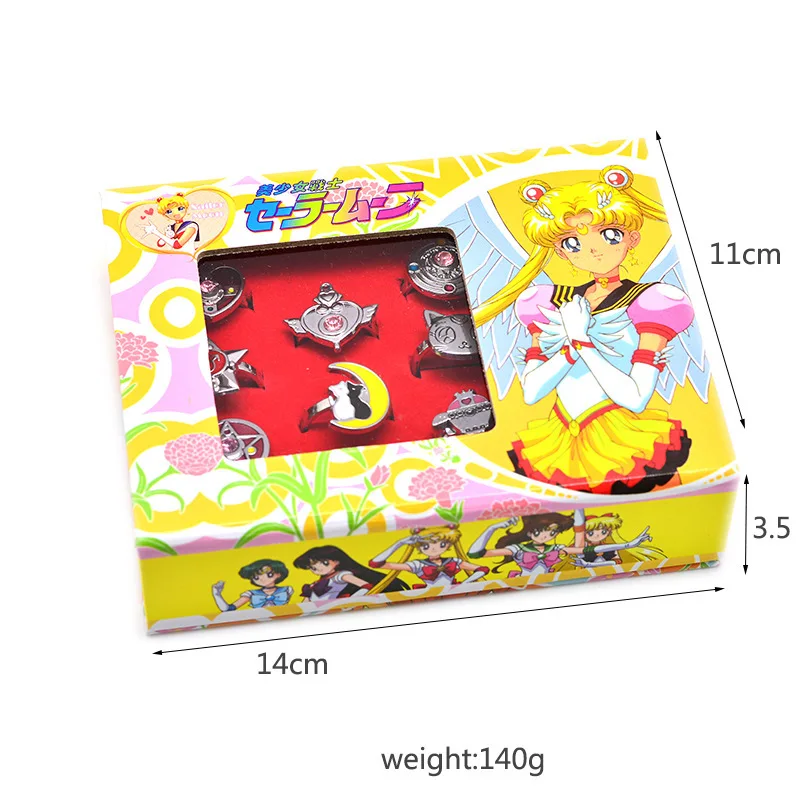 

10Pcs/set Anime Sailor Moon Ring Heart-shaped Cartoon Sailor Mercury Cosplay Rings for Women Girls Jewelry with Gifts Box