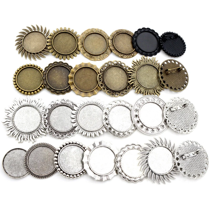 Новая мода 5 штук 25мм внутренний размер античное серебро покрыто бронзовыми брошами, стиль листьев Кабошон База Настройка.