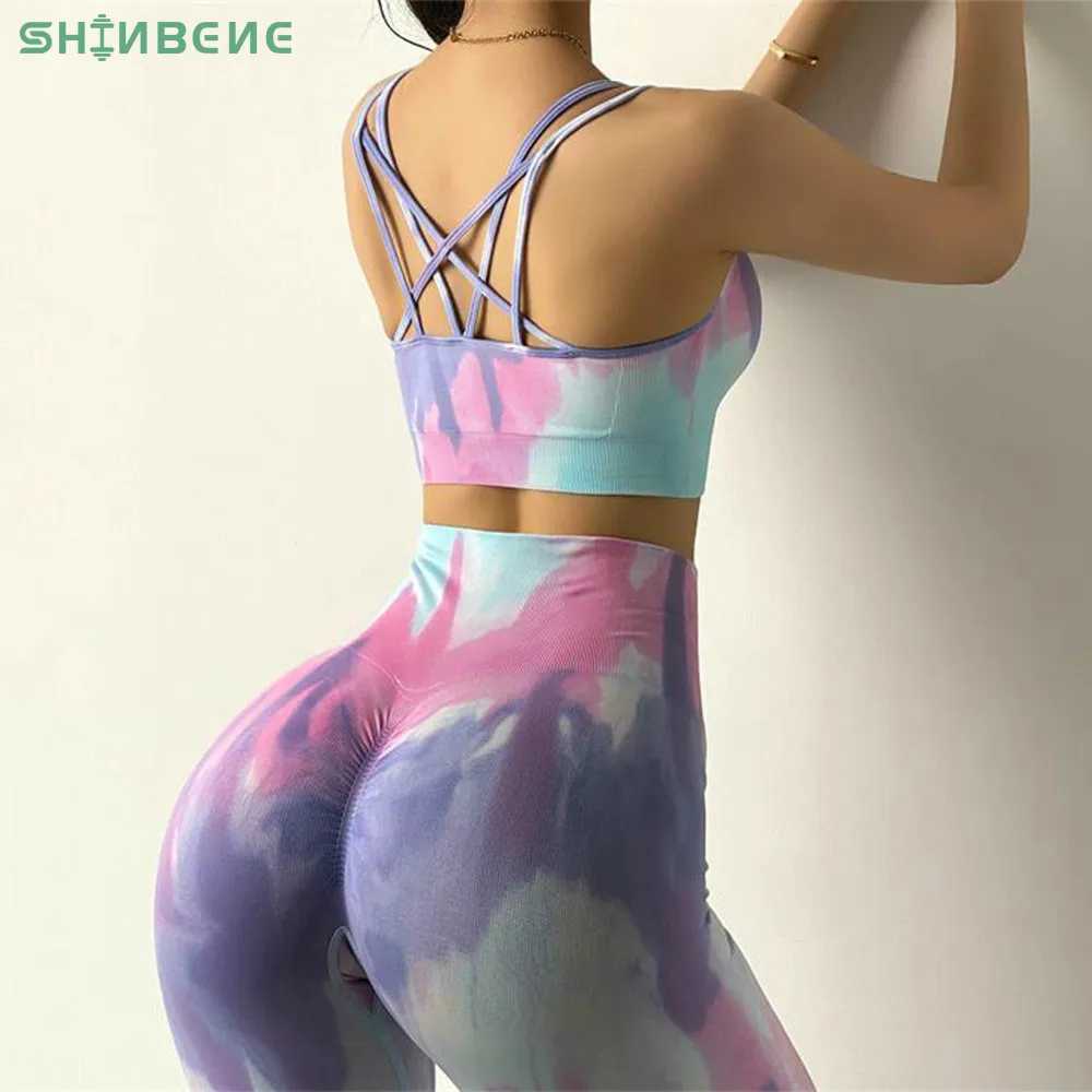 

Комплект для фитнеса shinмесе Женский, бесшовный, с высокой посадкой, с эффектом тай-дай