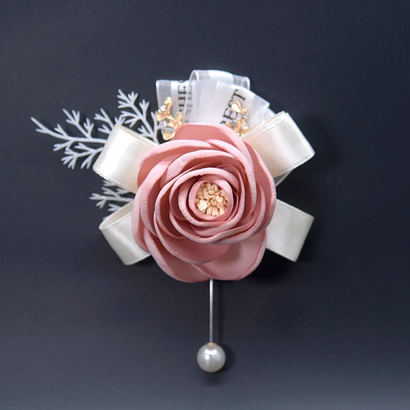 

Wedding Boutonnieres Pins Prom Silk Ribbon Pearl Corsage Ceremony Flower Brooch Groom Groomsmen Buttonhole Flowers Boutonniere