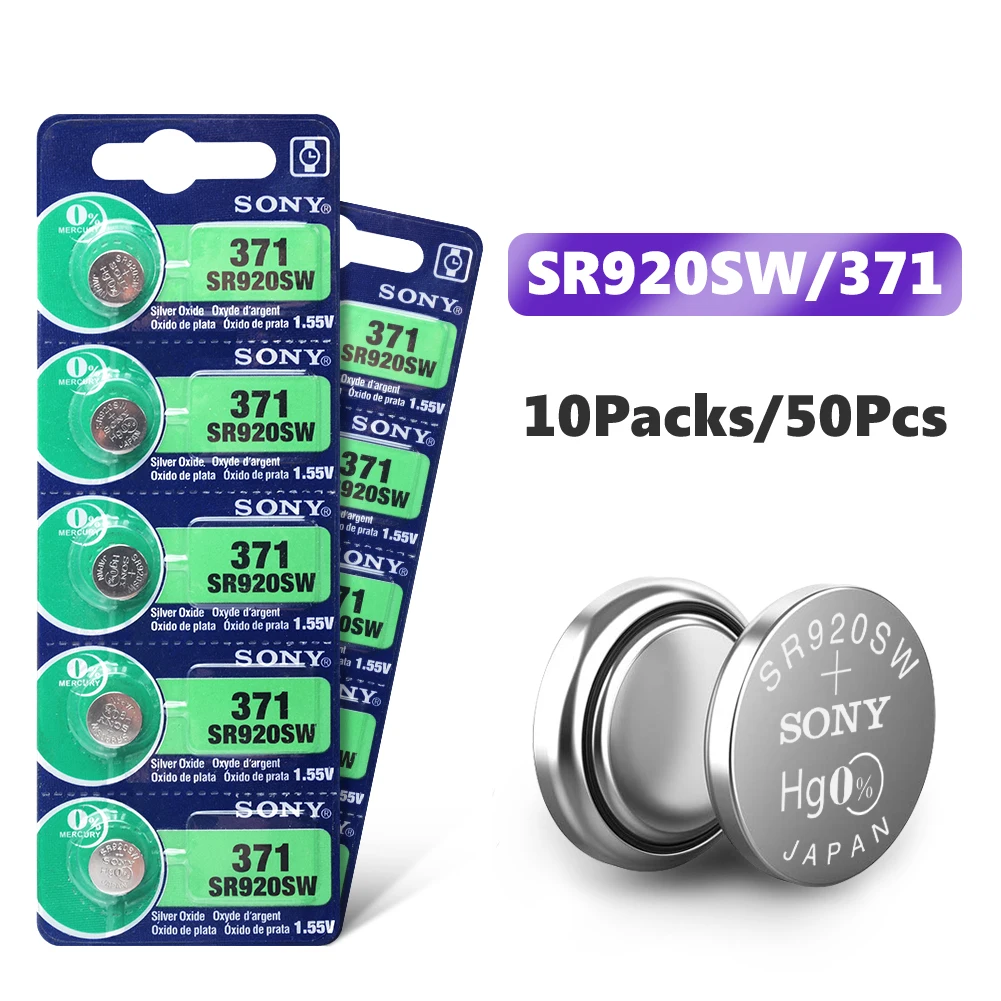 

50pcs SONY 45mAh AG6 371 SR920SW LR920 171 370 371 L921 LR69 SR920 SR69 1.55V Button Cell watch Coin Silver Oxide Battery