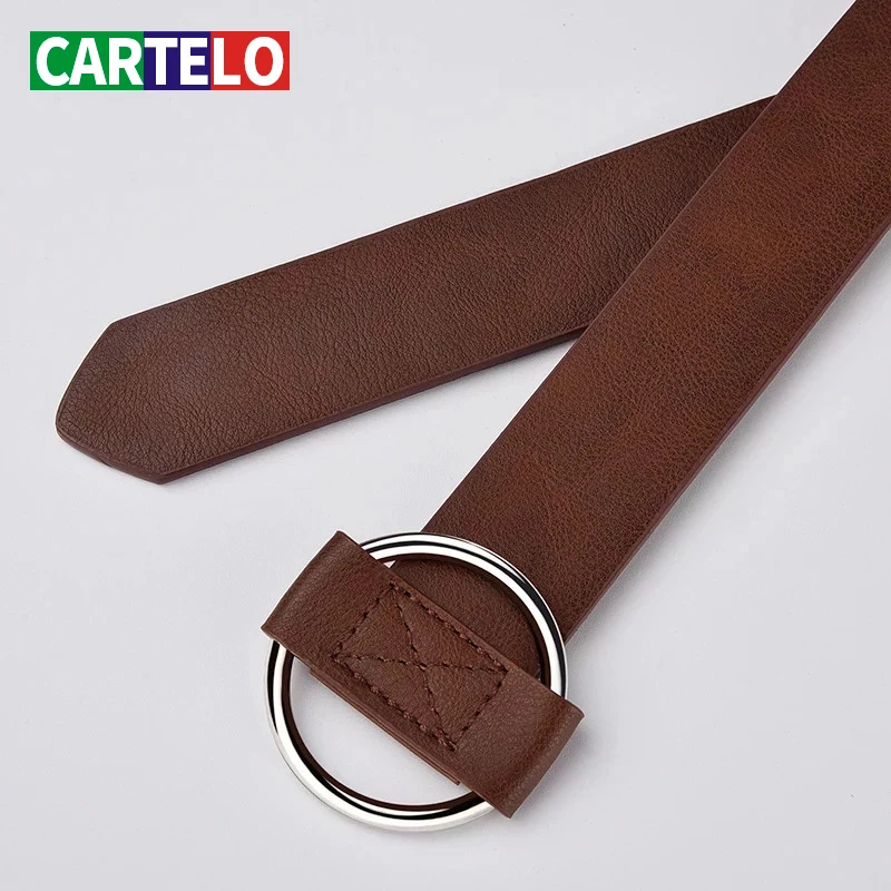 

CARTELO Genuine quality ladies fashion latest needle-free metal round buckle belt jeans wild luxury brand the women belt for