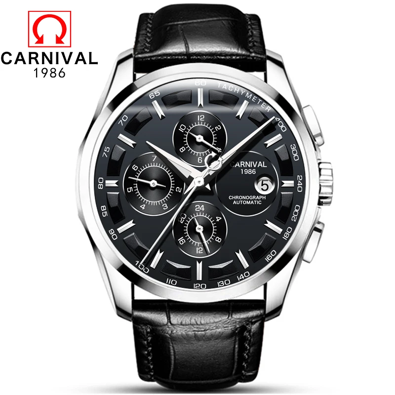 Карнавал часы Мужские автоматические Механические Топ бренд класса люкс Дата