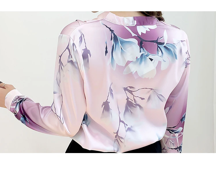 

Houthion New Long-sleeved Blouse Summer Plus Size Silk V-neck Shirt Printing Casual Dropshipping Fashion Tops