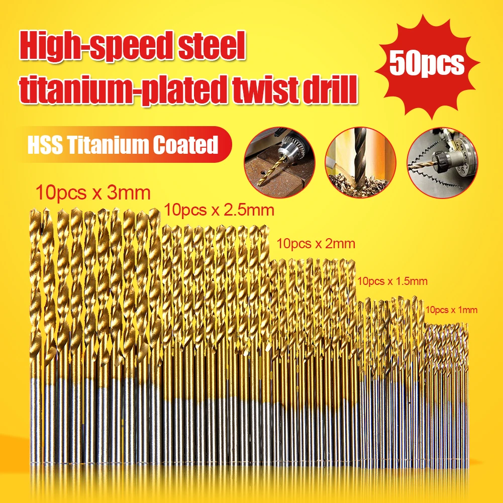 50 шт./компл. сверла из быстрорежущей стали с титановым покрытием
