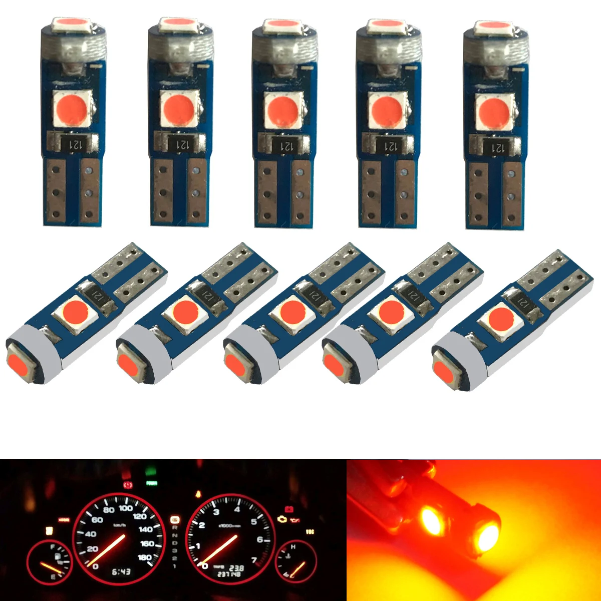 200 шт. суперъяркие светодиодные лампы T5 W1.2W 27 74 86 206 3 SMD 3030 для салона