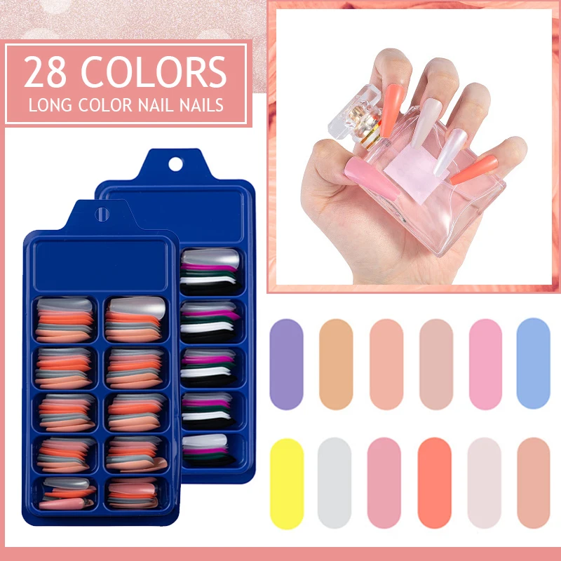 

New Candy Colors 100 Pieces Set False Nail Tips Ballerina Fake Nails Full Coverage Long Ballet Nail Art Manicure French Tools