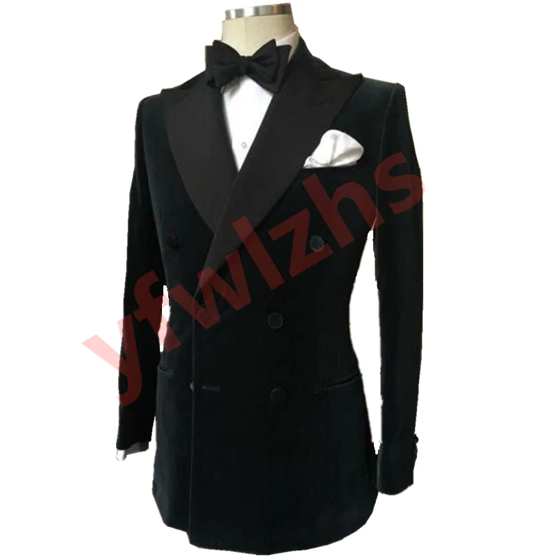 

Handsome Velveteen Groomsmen Peak Lapel Groom Tuxedos Men Suits Wedding/Prom/Dinner Best Blazer(Jacket+Pants+Tie) 208