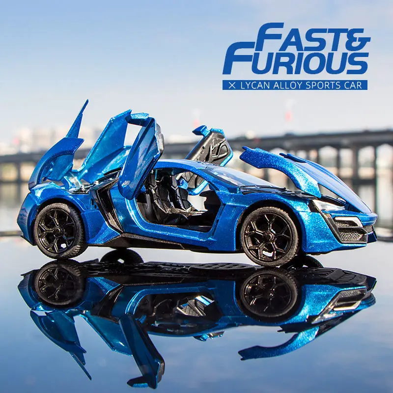 

1:32 Форсаж Lykan Hypersport Литой автомобиль, модель суперкара, подарок для мальчика, коллекционные предметы, детская игрушка, автомобиль с подсветс...