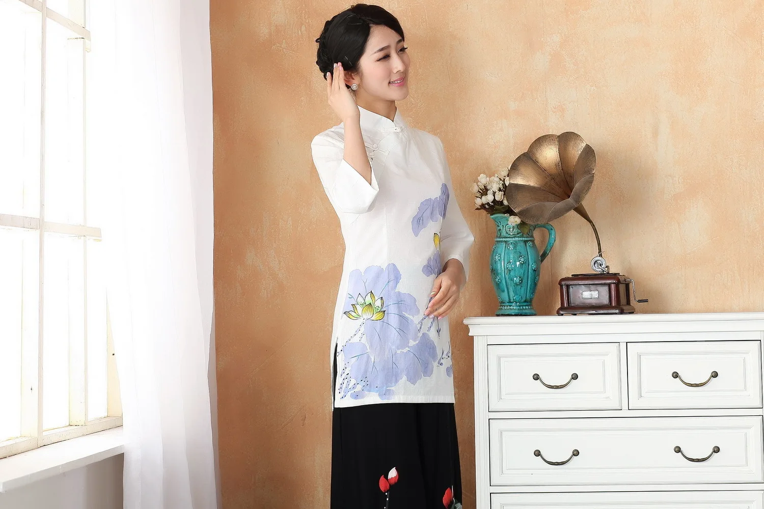 Новинка Женская хлопковая льняная рубашка в китайском стиле женский костюм