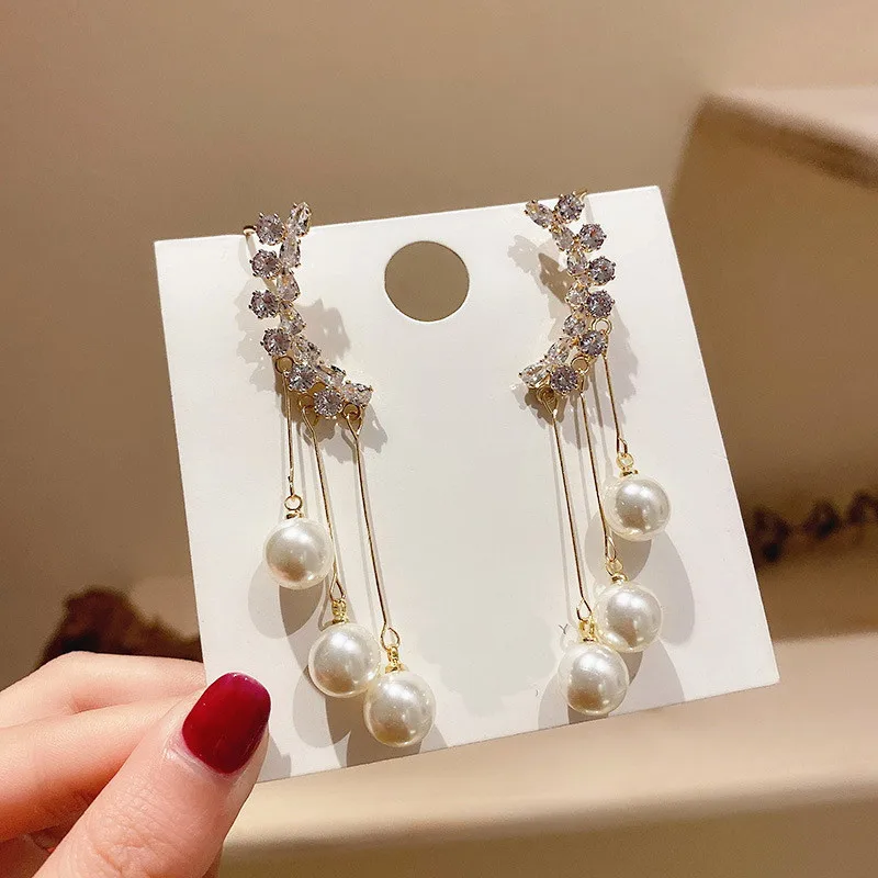 Корейские модные длинные серьги с жемчугом и кисточками для женщин женские