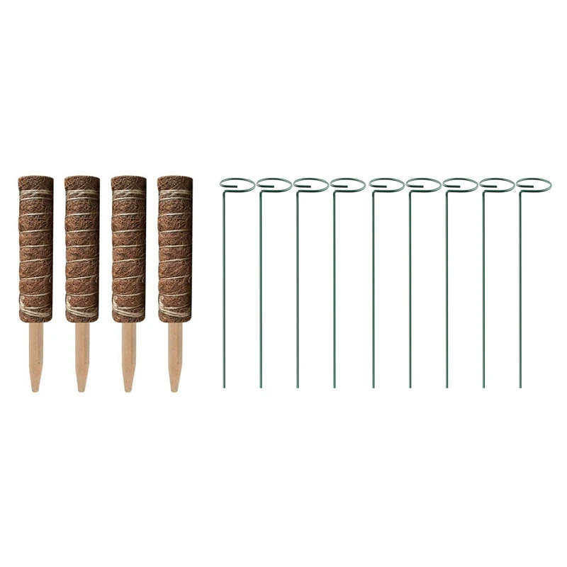 

4 Pcs Coir Totem Pole Coir Moss Totem Pole & 10 Pcs Flowers Plant Pile, Metal Single Stem Plant Support