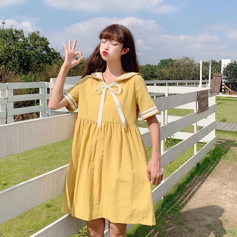 Женское платье с коротким рукавом свободное винтажное в японском стиле и