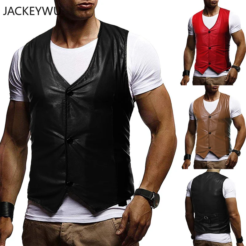 Брендовый кожаный жилет для мужчин 2019 модный однотонный облегающий без рукавов