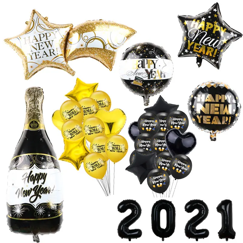 2022 Happy Новый год Фольга воздушные шары 18 дюймов черная бутылка гелий Globos ЕВА