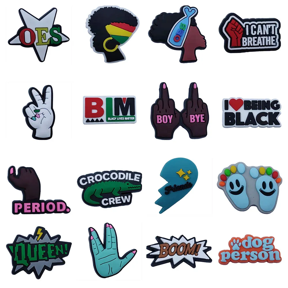 

Оптовая продажа, 50 шт., украшения для обуви из ПВХ OES Queen, забавные аксессуары для детской садовой обуви, подходят для DIY браслета Croc Jibz, очаровательные