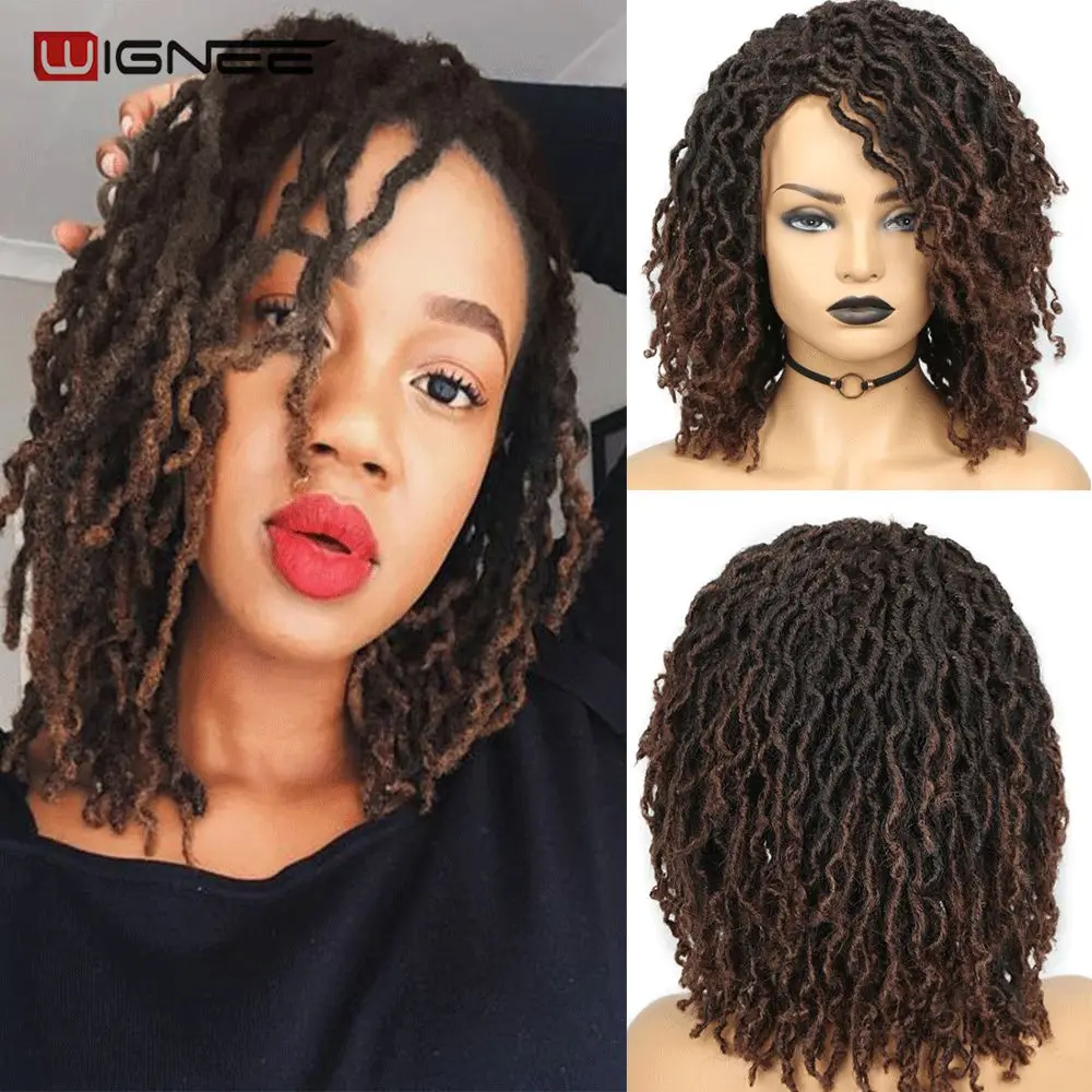 

Wignee Short Soft Black Synthetic Wigs Faux locs Dreadlock Dreads Braiding Crochet Twist Fiber For Black Women Daily Hair Wigs