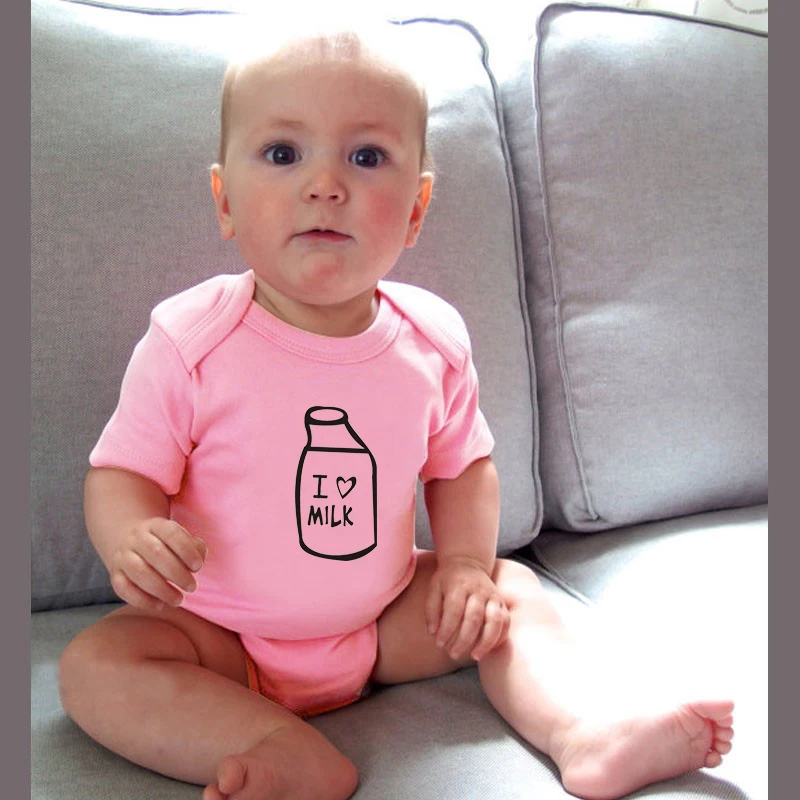 Funny Newborn Baby Bodysuit Lovely Milk Bottle Wetsuit Short Sleeve Baby Boy Girl Clothes Summer Cotton Baby Clothes