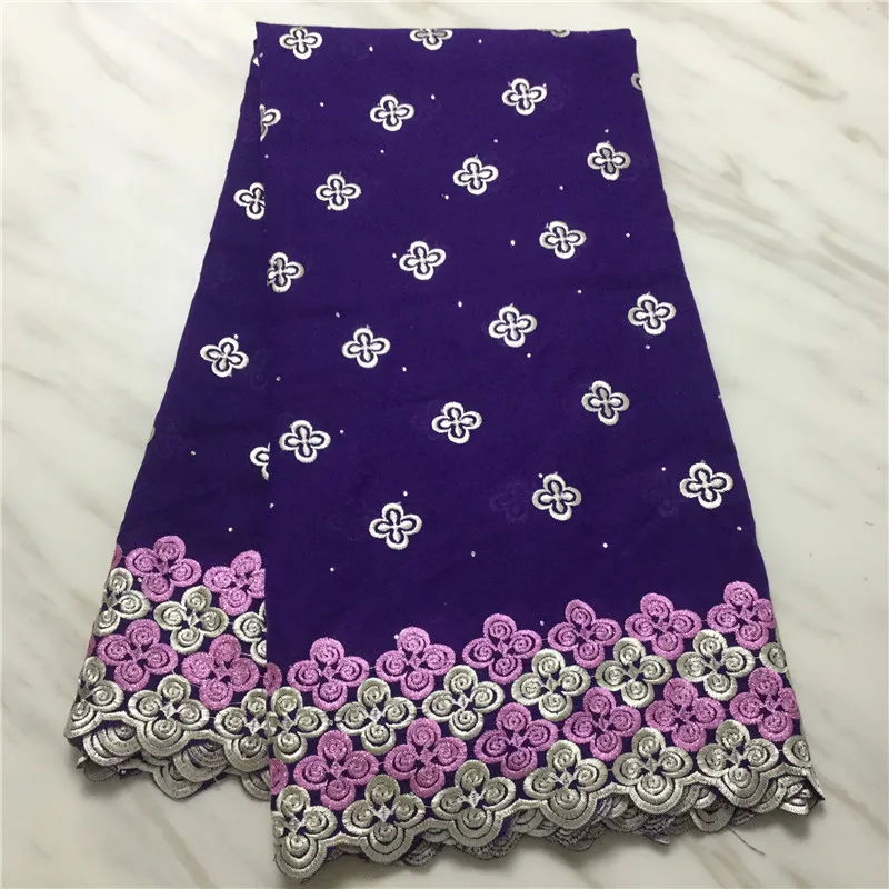 Фиолетовая африканская кружевная ткань из 100% хлопка Высококачественная