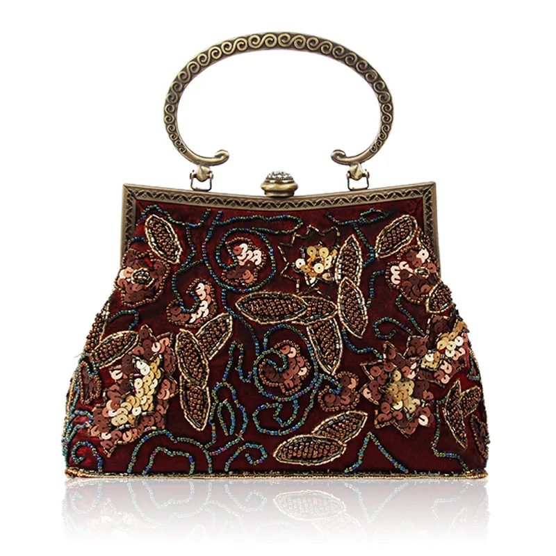 

Hot sale retro pearl embroidery sequins hand beaded bag women's hand-held one shoulder slant straddle bag dinner bag cheongsam b