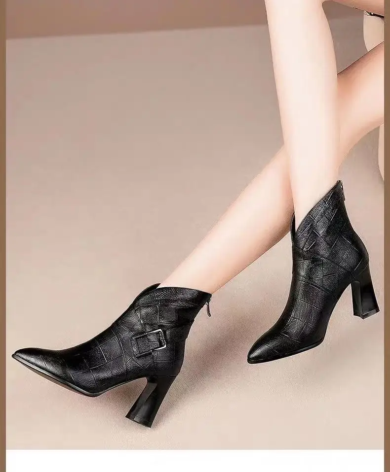 

Spring and New Patent Leather Ankle Boots autumn 2021 short boots women's thick heel boots high heel boots single boots pointed