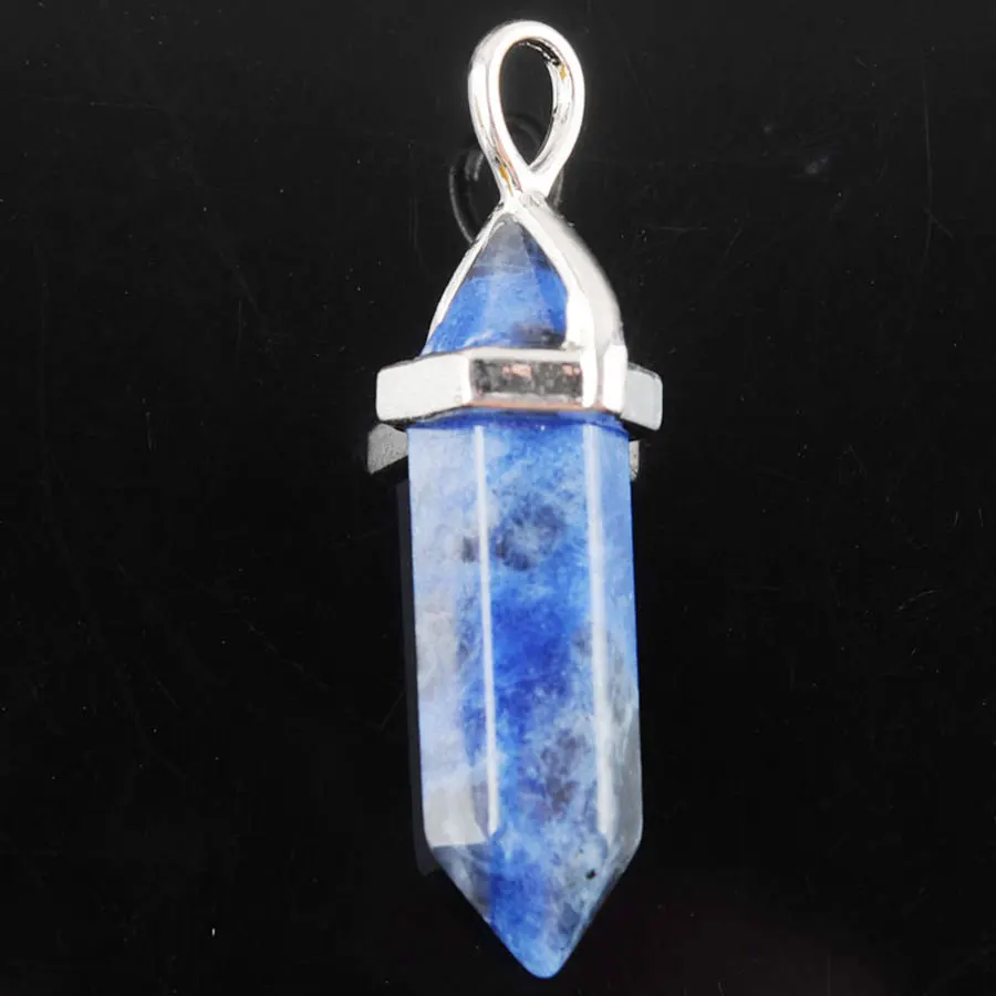 

WOJIAER Natural Stone Sodalite Hexagonal Pointed Pendants for diy Jewelry making Necklaces PN3056
