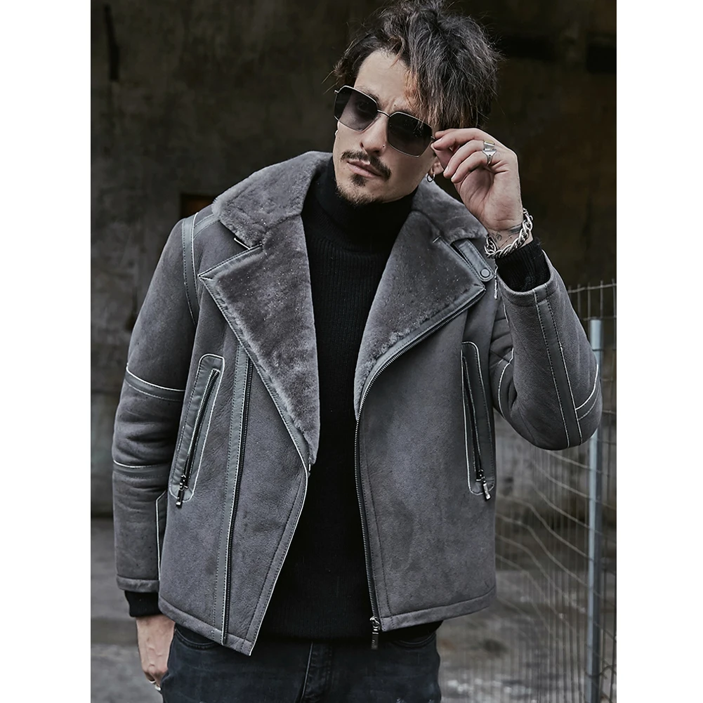 Новинка 2019 мужская серая дубленка B3 пальто из овчины короткое мужское кожаное