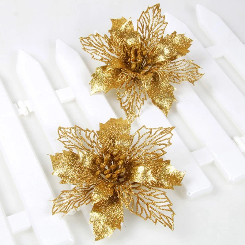 Искусственные Рождественские цветы 12 шт./лот украшение из блестящих цветов и