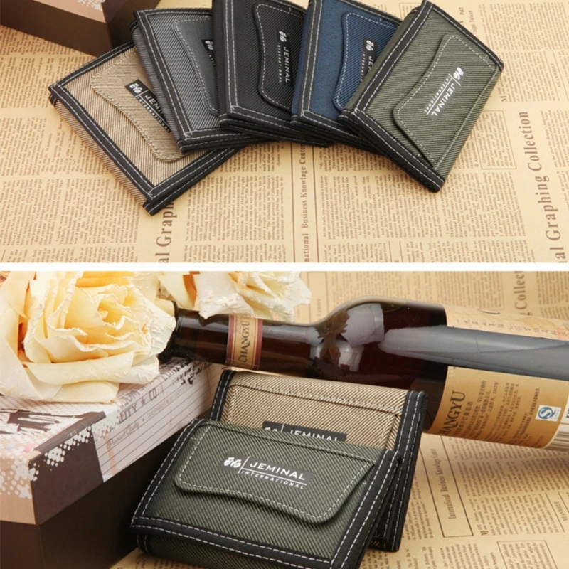 Мужской холщовый кошелек короткий дизайн карман на молнии для монет кредитных