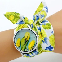 shsby new design ladies flower cloth wristwatch fashion women dress watch high quality fabric clock sweet girls bracelet watch