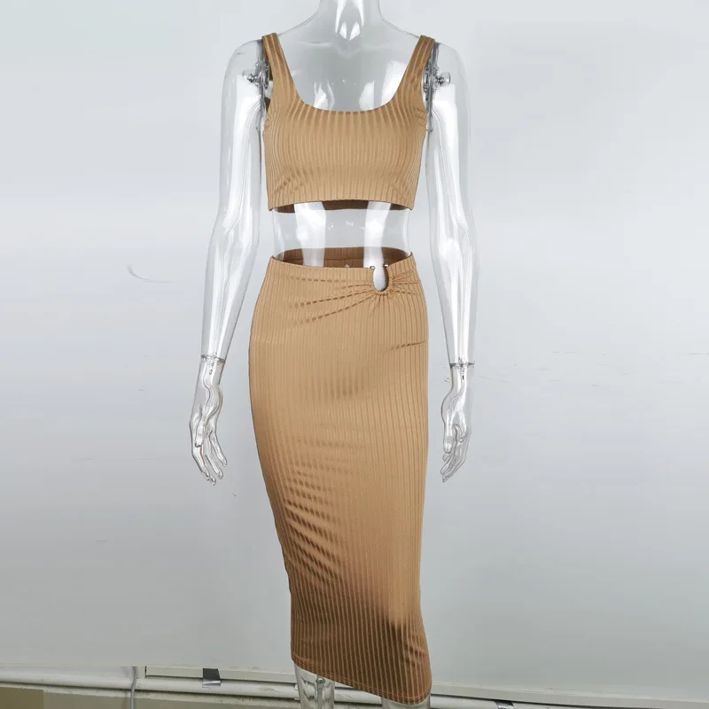 

Women's fashion open navel Vest Medium long skirt two 2 piece set women suit slim sexy nightclub suit