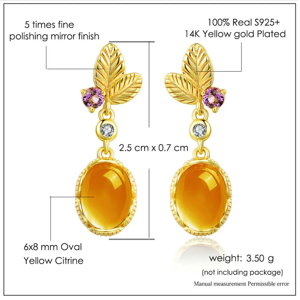 

Natural Oval Topaz Earrings 925 Silver Color Jewelry for Women Wedding Statement Earrings 14k Yellow Gold Drop Earrings Jewelry