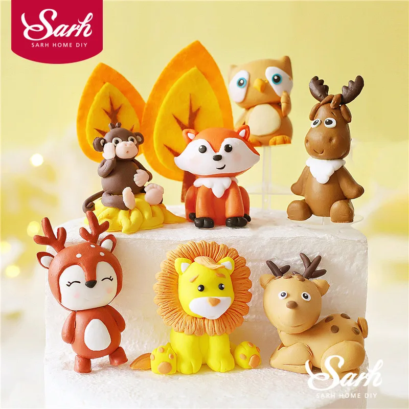 Животные Лев олень войлок жираф сова дерево Топпер для торта на день рождения